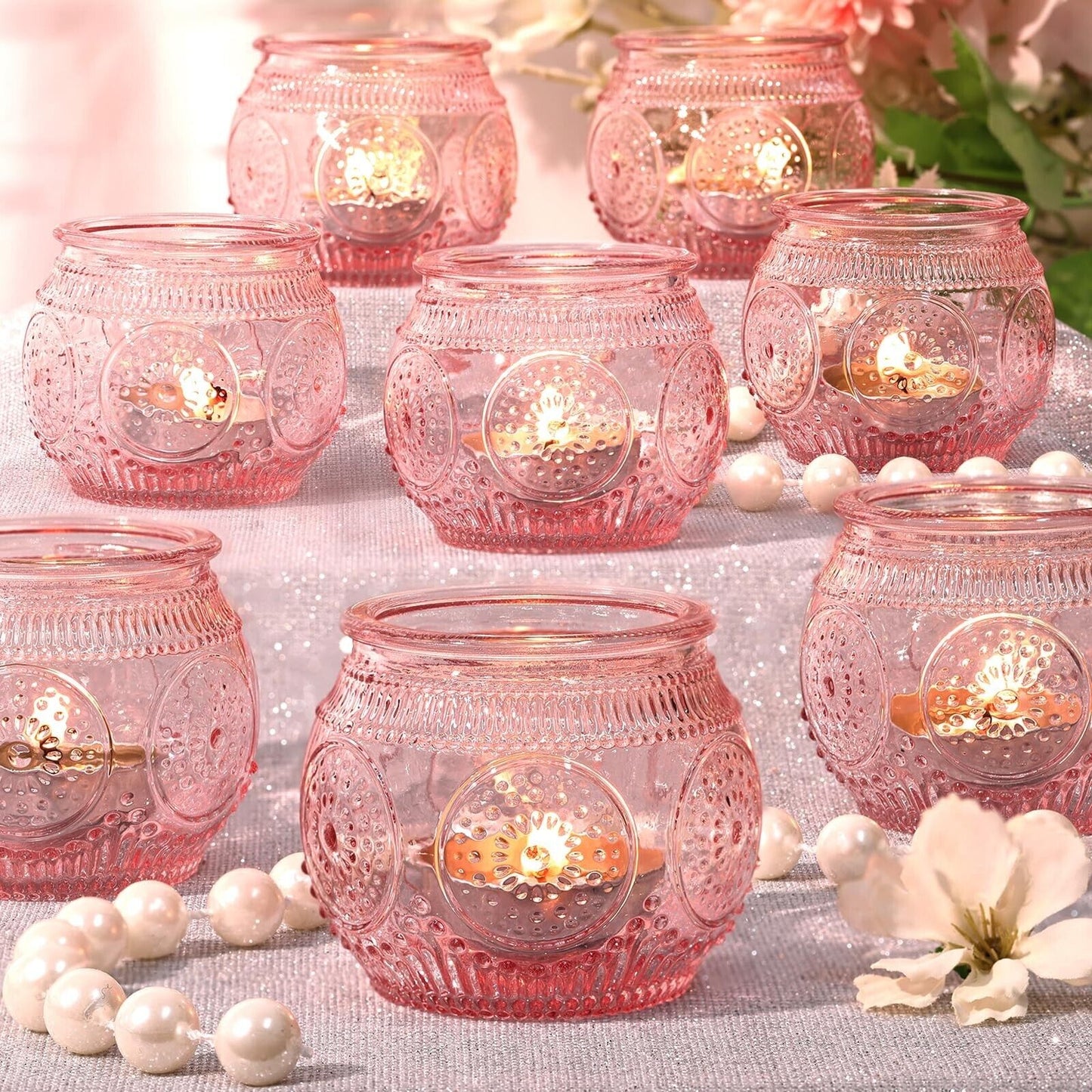 LAMORGIFT 36 Pcs Pink Candle Holders- Pink Table Decor for Sweet 16Th Party/B...