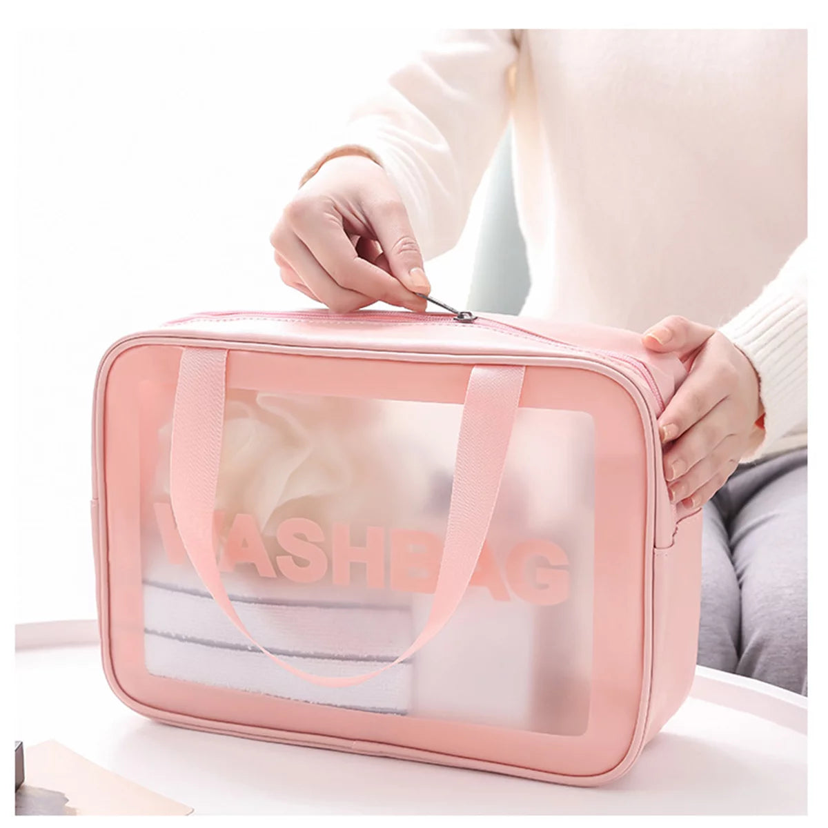 Pink Travel Toiletry Bag Pink Cosmetic Bag Transparent Make up Bag Travel Organizer for Accessories