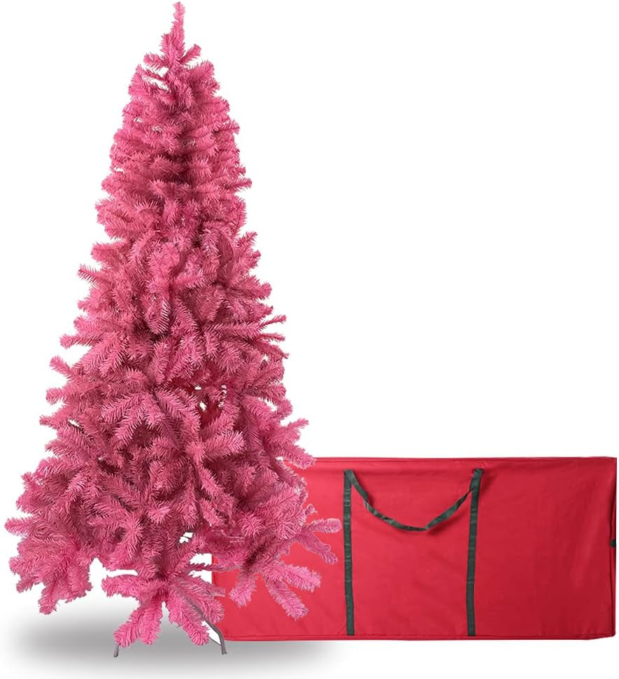 6.5Ft Pink Christmas Tree Include Storage Bag, Artificial Xmas Tree, 900 Branch Tips for Outdoor/Indoor