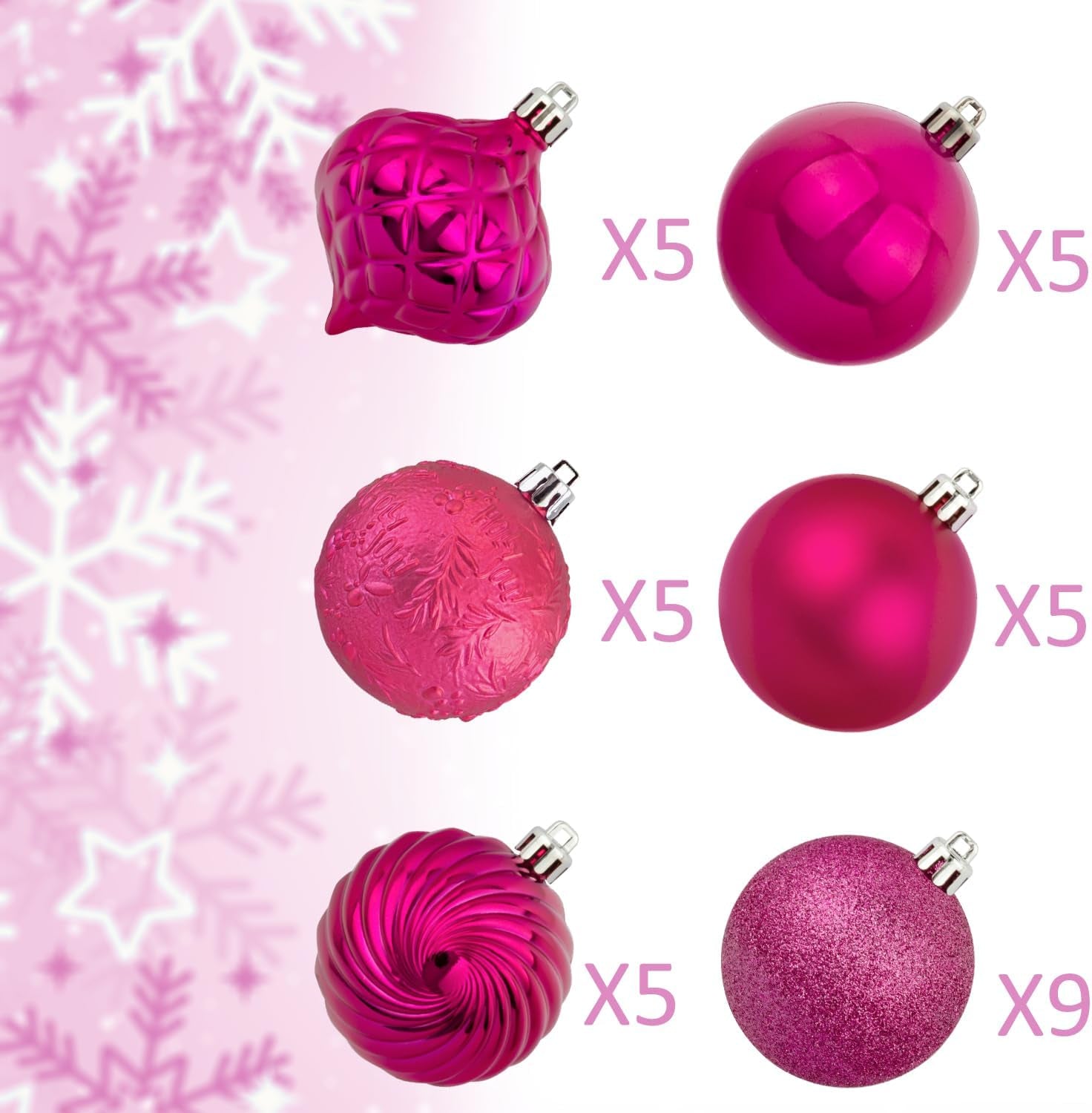 Hot Pink Christmas Balls 34Pcs 2.36-Inch Christmas Tree Decoration Ornaments for Xmas Tree Holiday Wreath Garland Decor Ornaments Hooks Included