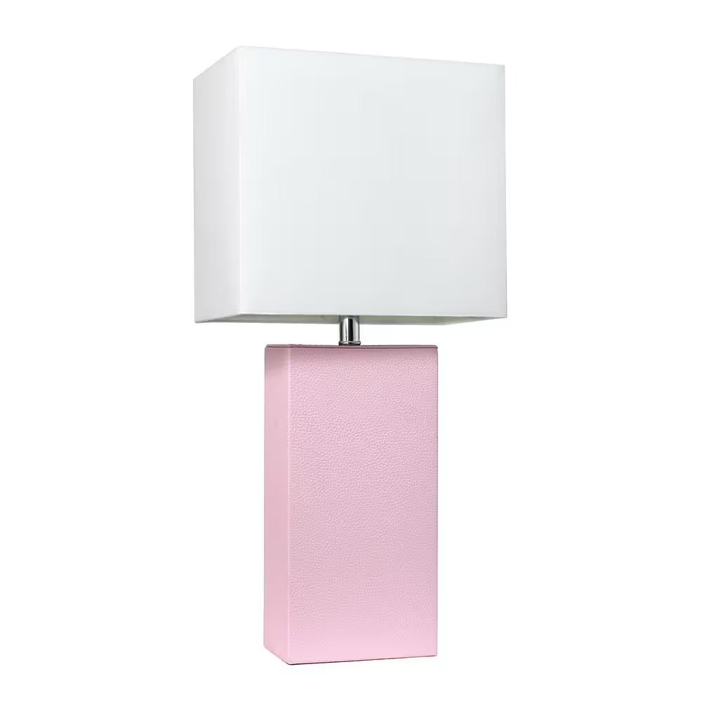 Monaco Avenue 21 In. Modern Blush Pink Leather Table Lamp with White Fabric Shade