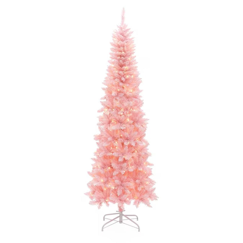 7-Ft Pre-Lit Pink Artificial Christmas Tree with White LED Lights