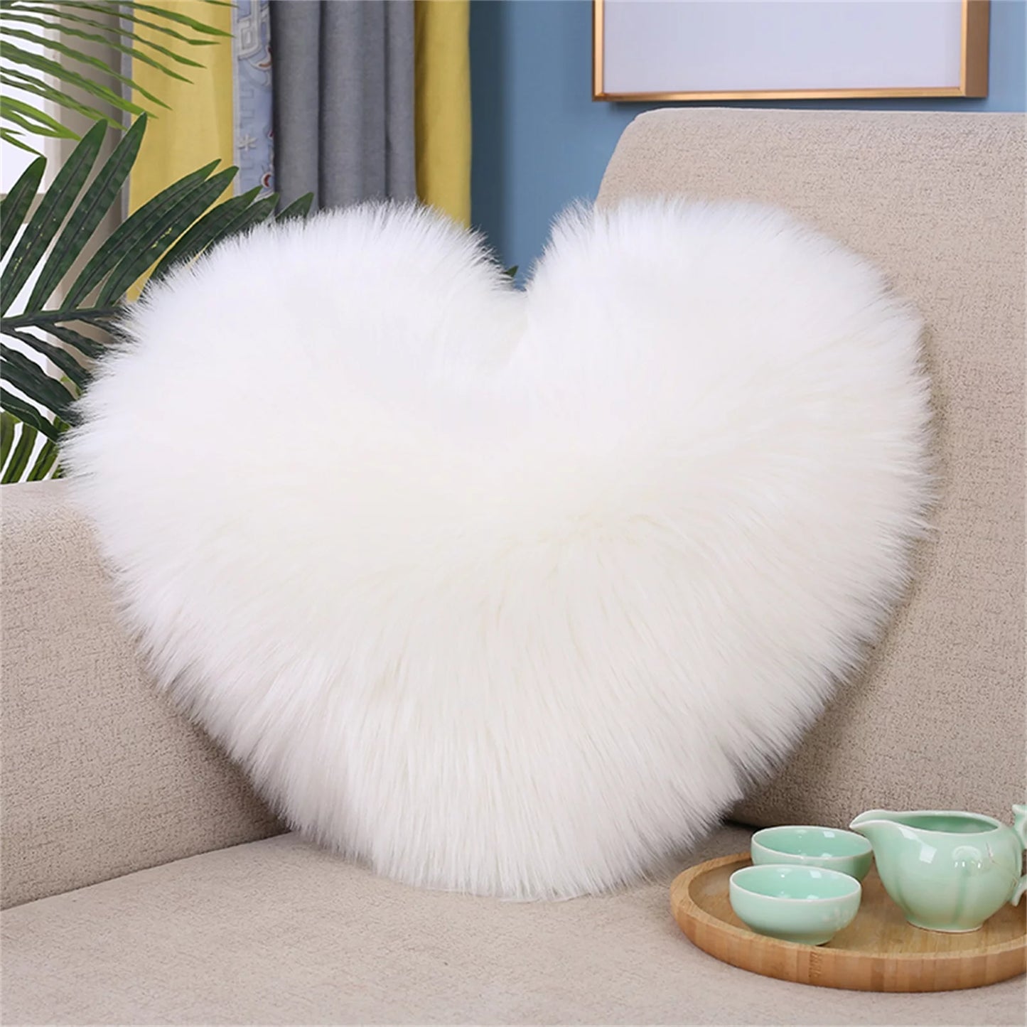 Decorative Throw Pillow Cover for Girls Fluffy Heart and Soft Rainbow Pillow Cover. Plush Pillow Cover for Kids Bedroom Dcor Toddlers Princess Room, Fun Pillow Cover for Teepee Tent