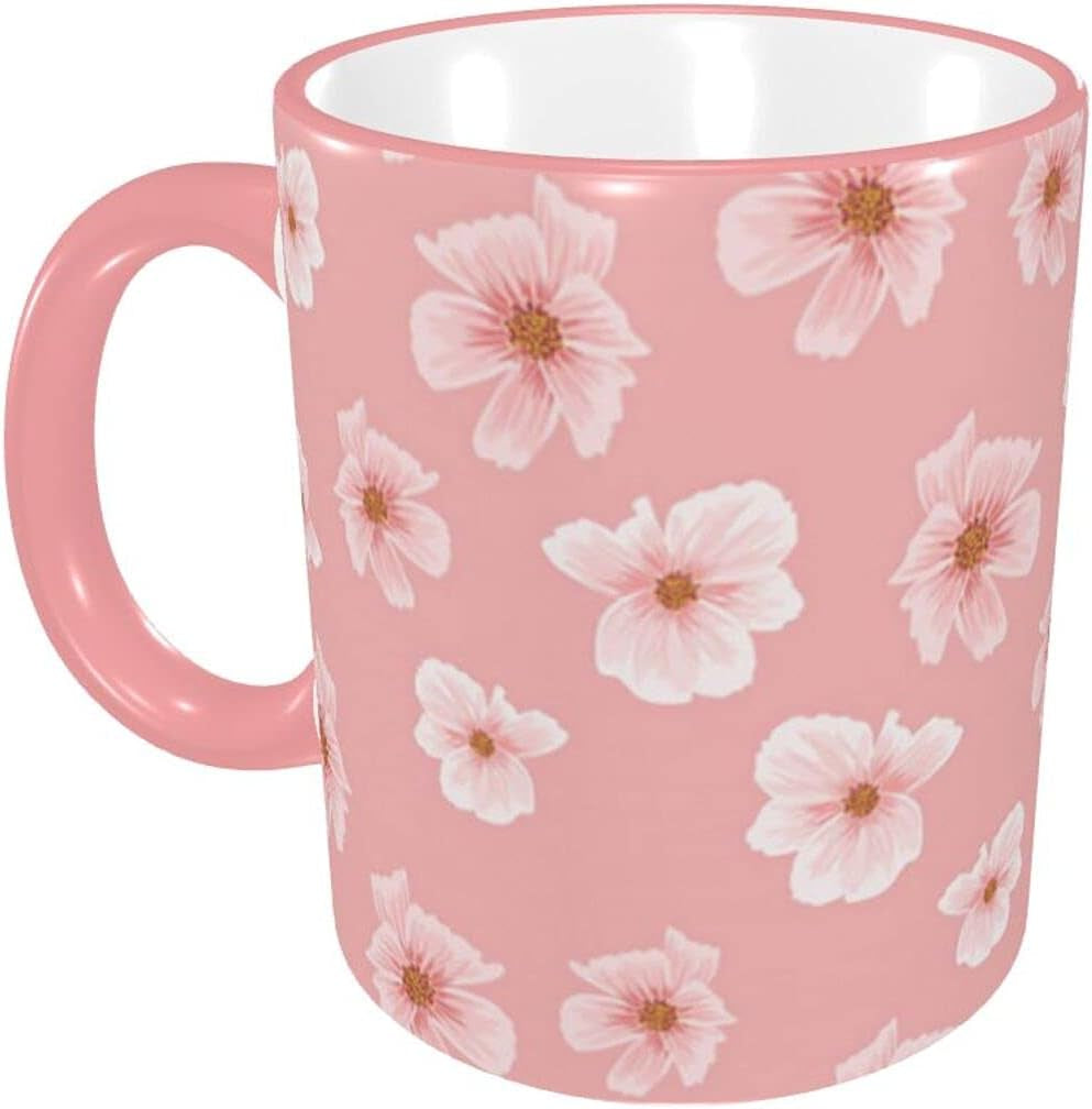 Pink Sakura Cherry Blossom Funny Ceramic Coffee Mug Dishwasher and Microwave Safe Novelty Gifts for Women Men Office and Home Kitchen Decor, One Size