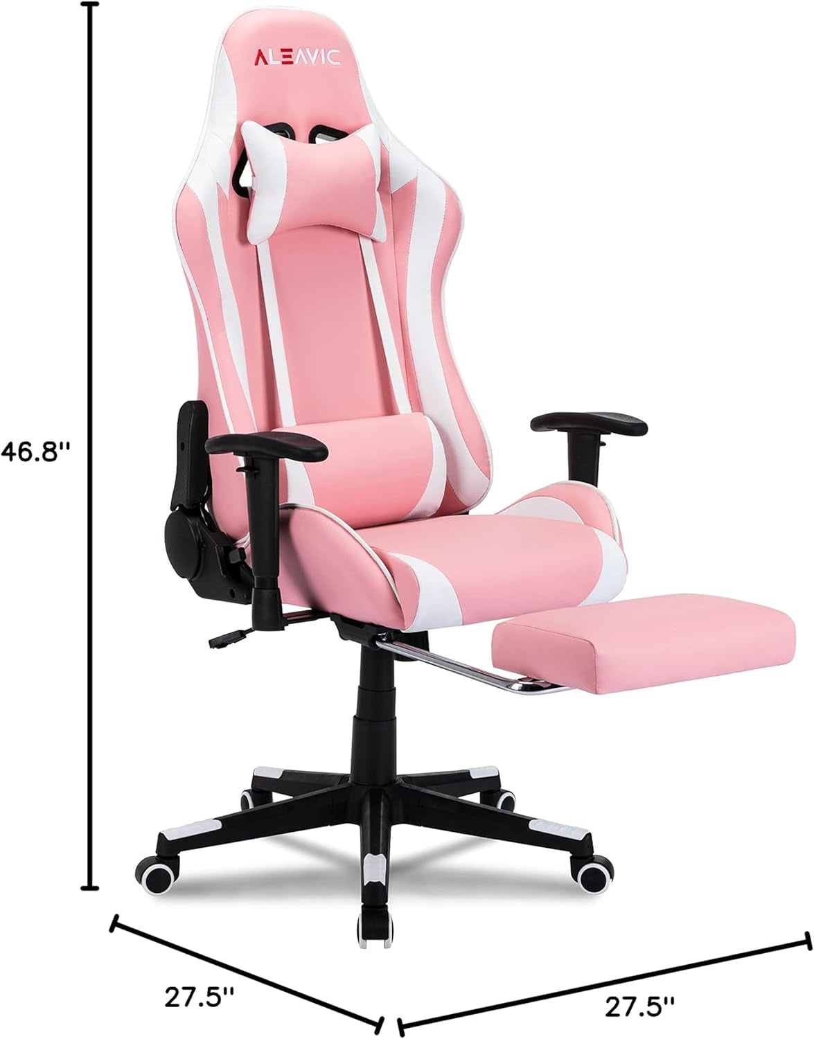 Pink Gaming Chair，Gaming Chair with Footrest，High Back Ergonomic Gaming Chair Adjustable，Racing Style PU Leather Gamer Chair，Massage Gaming Chair with Headrest and Lumbar Support