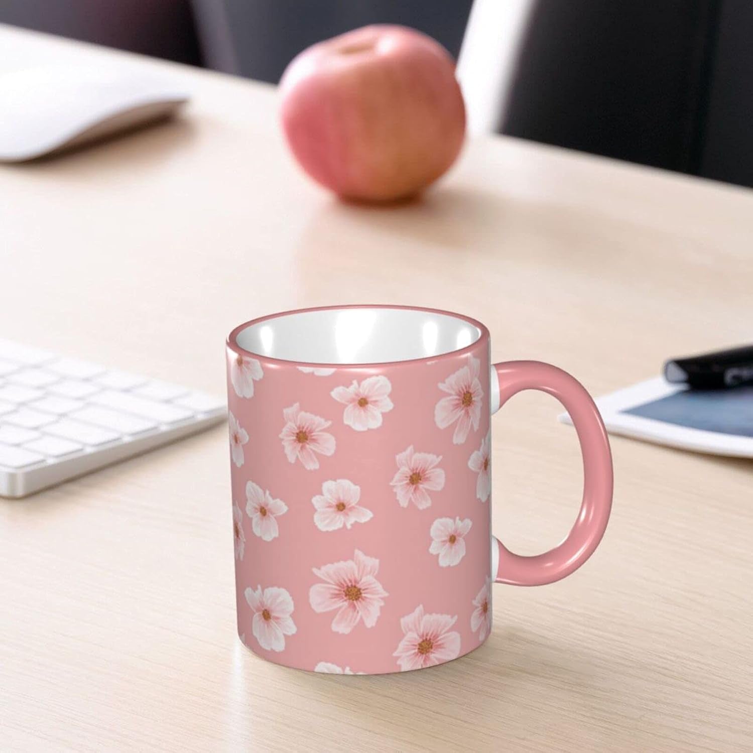 Pink Sakura Cherry Blossom Funny Ceramic Coffee Mug Dishwasher and Microwave Safe Novelty Gifts for Women Men Office and Home Kitchen Decor, One Size