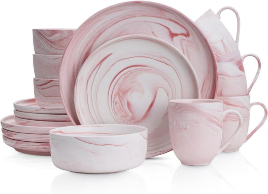 Brighton 16-Piece Dinnerware Set Porcelain, Pink