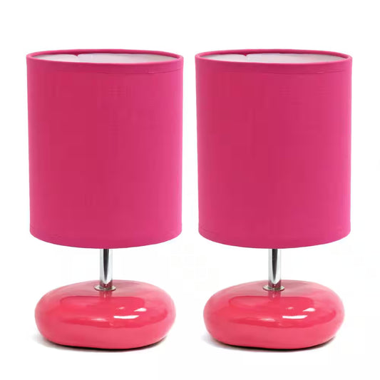 Stonies Small Stone Look 10.5 In. Pink Table Bedside Lamp (2-Pack Set)