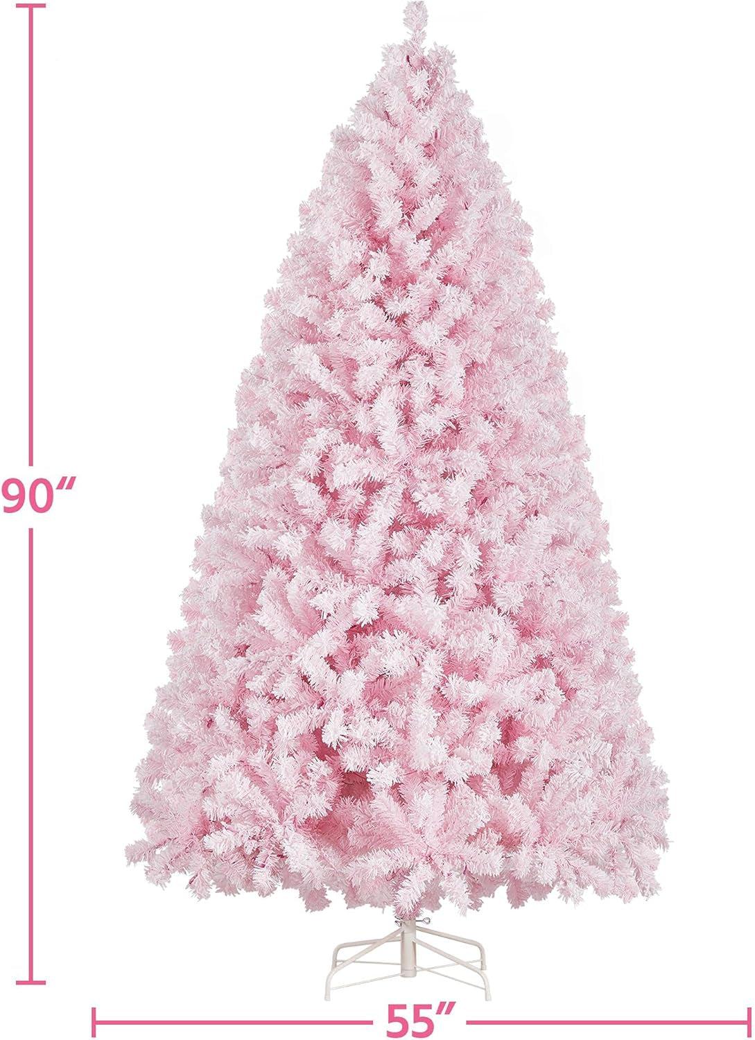 Artificial Christmas Pine Tree with Lights Snow Frosted Xmas Tree for Holiday Decoration with Iron Stand, 7.5Ft, Pink