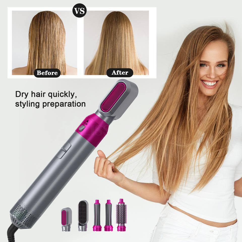 5-In-1 Curling Wand Hair Dryer Set Professional Hair Curling Iron for Multiple Hair Types and Styles, Pink