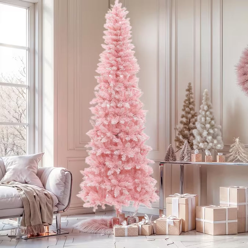 7-Ft Pre-Lit Pink Artificial Christmas Tree with White LED Lights