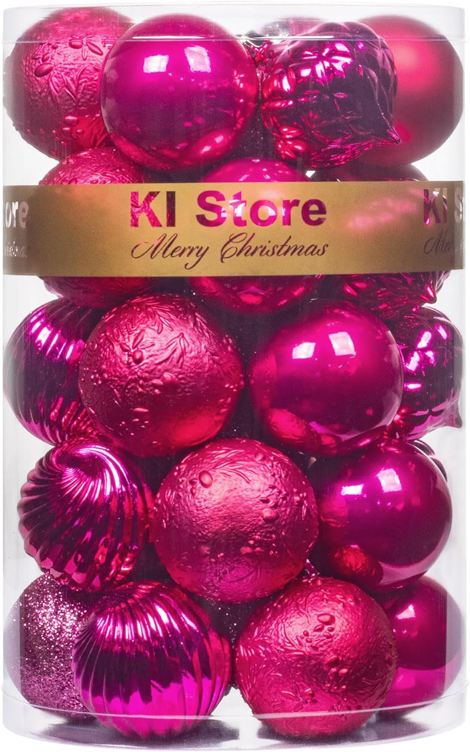 Hot Pink Christmas Balls 34Pcs 2.36-Inch Christmas Tree Decoration Ornaments for Xmas Tree Holiday Wreath Garland Decor Ornaments Hooks Included