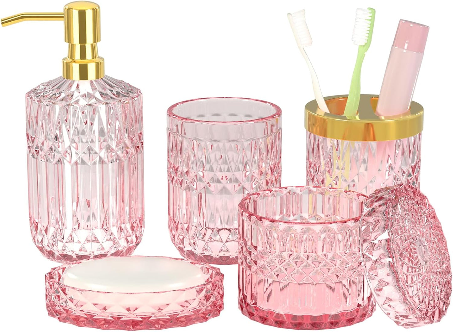 Pink 5 pcs Glass Bathroom Decor Set