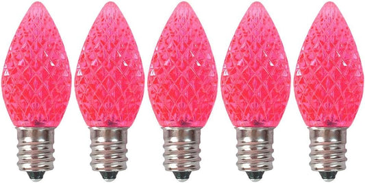 C7 Pink Faceted LED Bulbs - 5 Pack of Pink Faceted C7 Replacement Bulbs