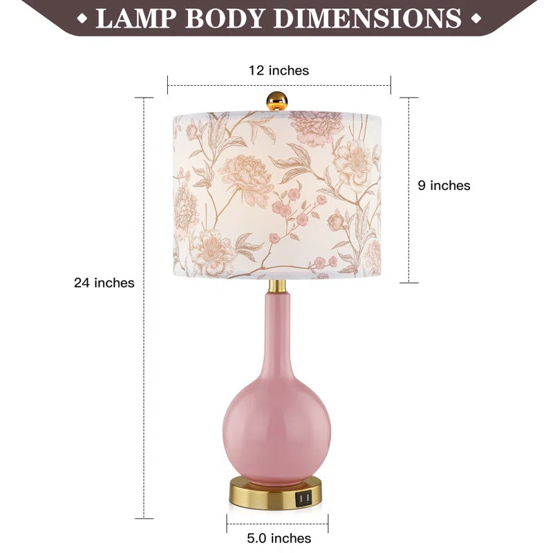 Gawronski 24 In. Pink Ceramic USB Table Lamp with Floral Lampshape and Free LED Bulb