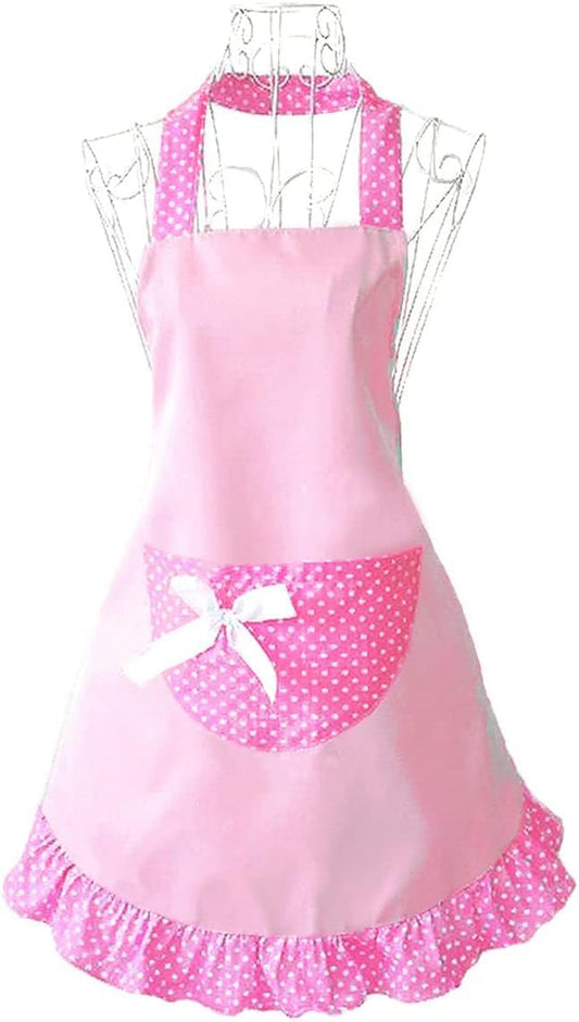 Cute Girls Bowknot Funny Aprons Kitchen Restaurant Cake Aprons with Pocket for Women(Pink)