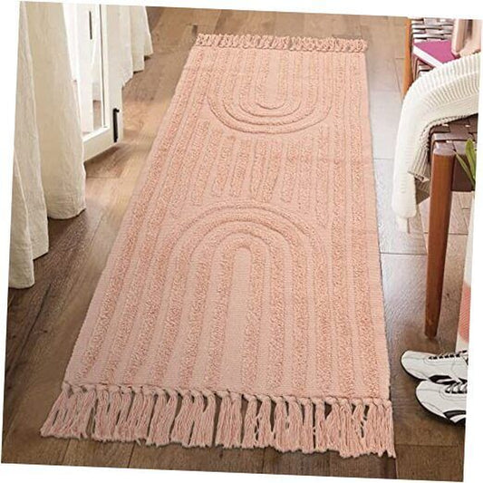 Boho Rainbow Hallway Runner Rug 2X5, Tufted Pink Bedside 2' X 5' Peach Pink