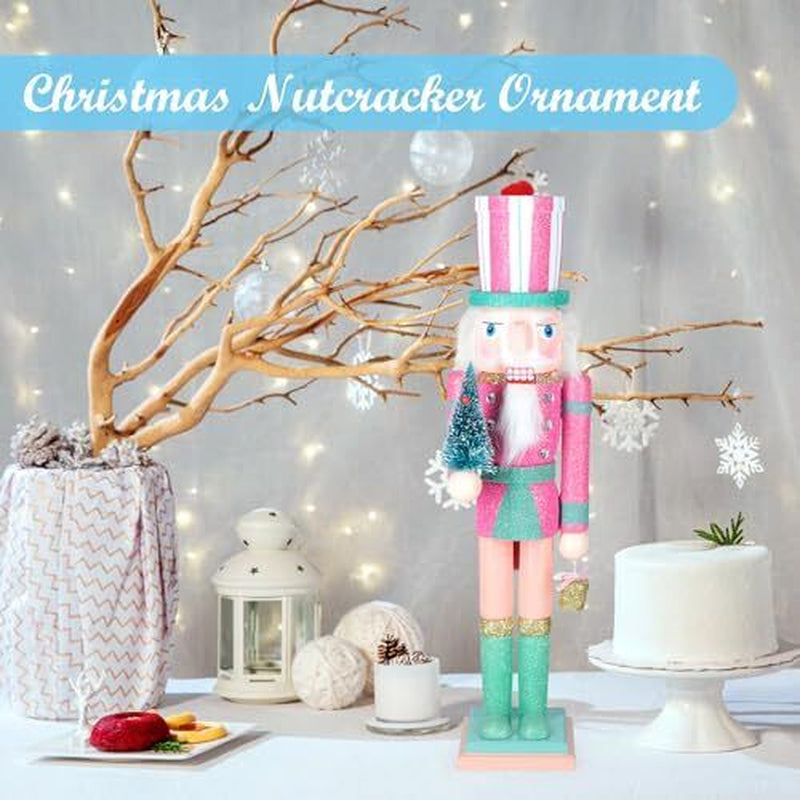 Christmas Nutcracker Decor,15" Wooden Nutcracker Pink Christmas Tree