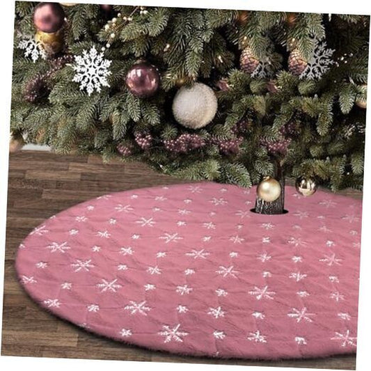 Pink Christmas Tree Skirt, 48 Inches Pink Faux Fur Tree Pink Silver 48''