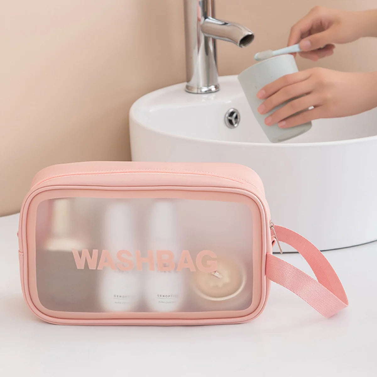 Pink Travel Toiletry Bag Pink Cosmetic Bag Transparent Make up Bag Travel Organizer for Accessories