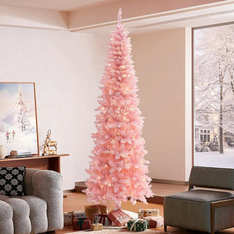 7-Ft Pre-Lit Pink Artificial Christmas Tree with White LED Lights