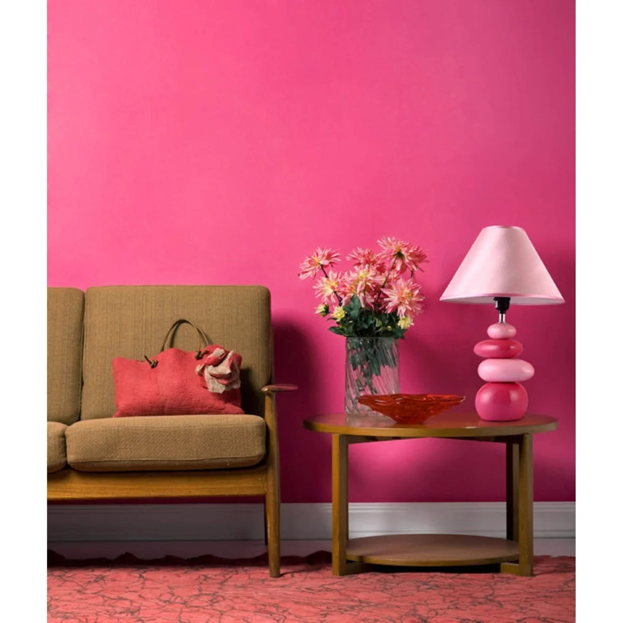 Ceramic Shades of Stone Table Lamp in Pink with Pink Shade