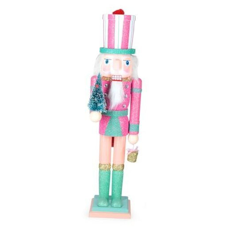 Christmas Nutcracker Decor,15" Wooden Nutcracker Pink Christmas Tree