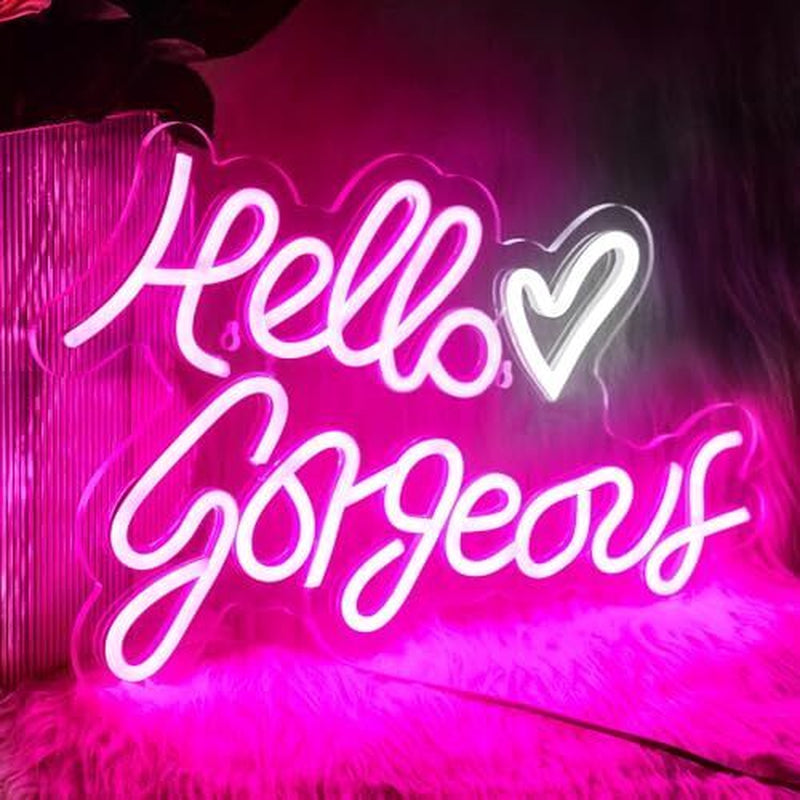 Pink Hello Gorgeous Neon Signs, LED Light up Sign for Cute Girls A-Pink