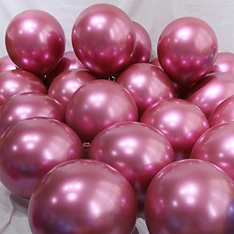 3.2G 12Inch 100Pcs Metallic Chrome Balloon in Rose Pink for Wedding Birthday Party Decoration (Rose Pink)