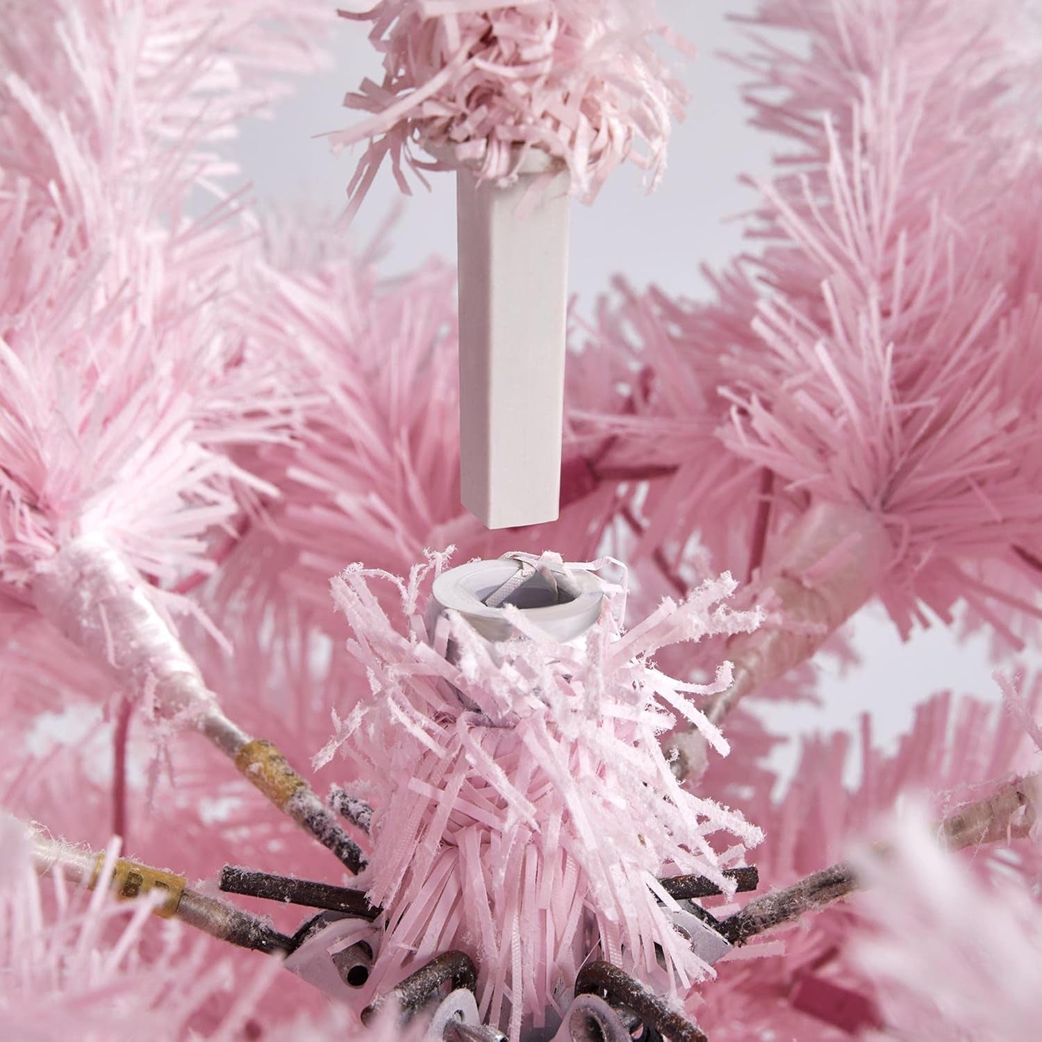 Artificial Christmas Pine Tree with Lights Snow Frosted Xmas Tree for Holiday Decoration with Iron Stand, 7.5Ft, Pink