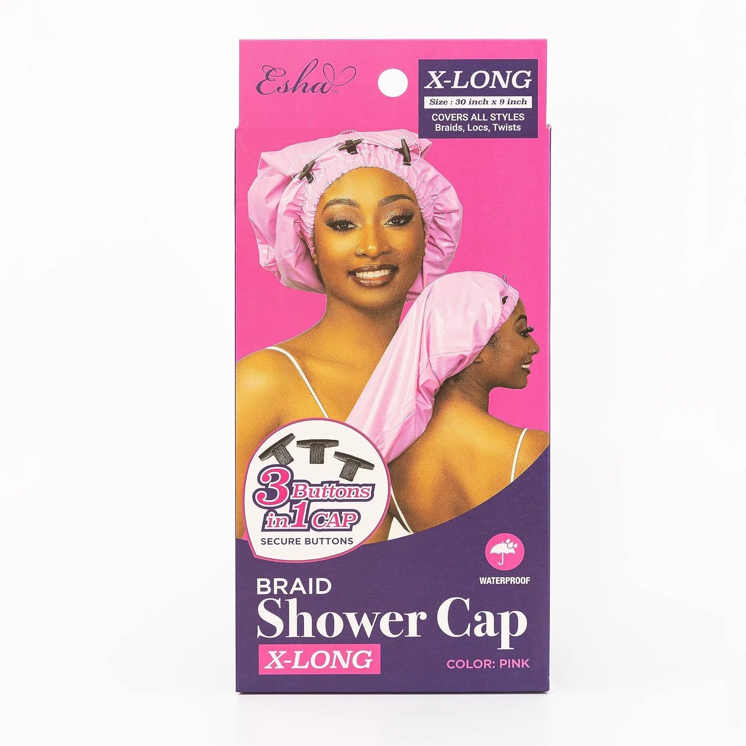 Pink Shower Cap for Extra Long Hair Braids, Locs, Twists, Waterproof for Adult Female, X-Long