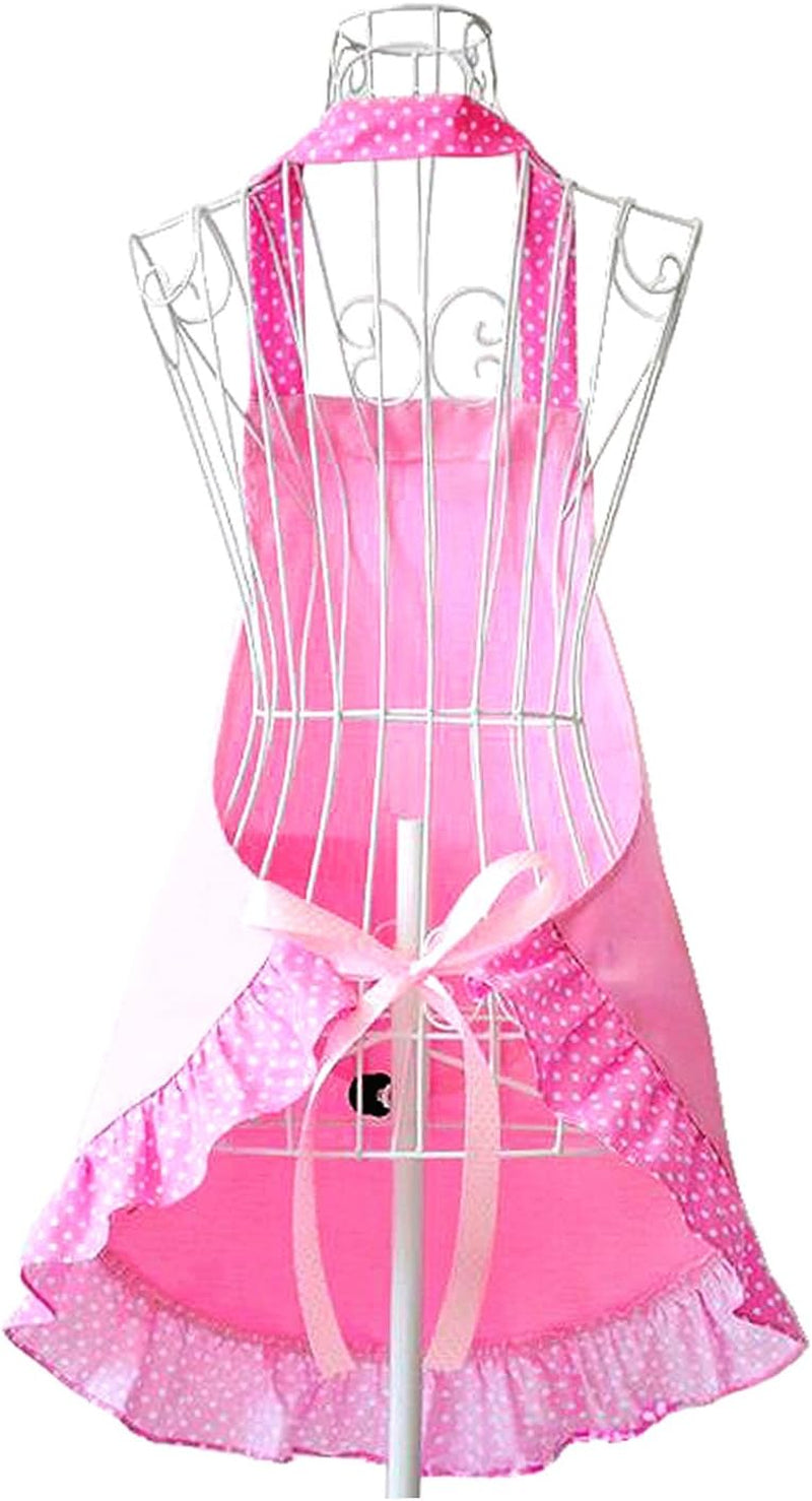 Cute Girls Bowknot Funny Aprons Kitchen Restaurant Cake Aprons with Pocket for Women(Pink)