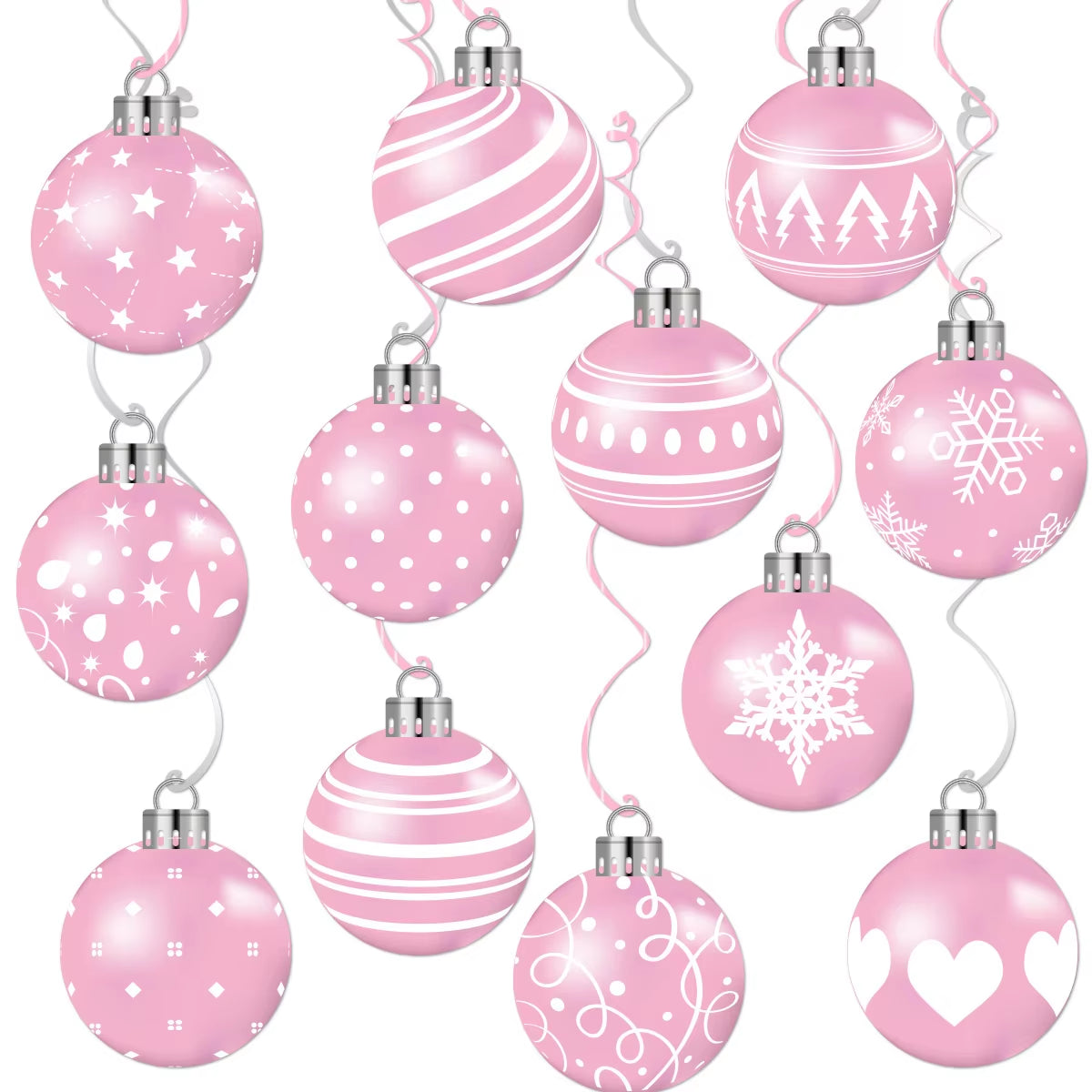 12Pcs Pink Christmas Balls Hanging Swirls Decoration Xmas Party Decor Ornaments Holiday Supplies Christmas Tree Hanging Pendant