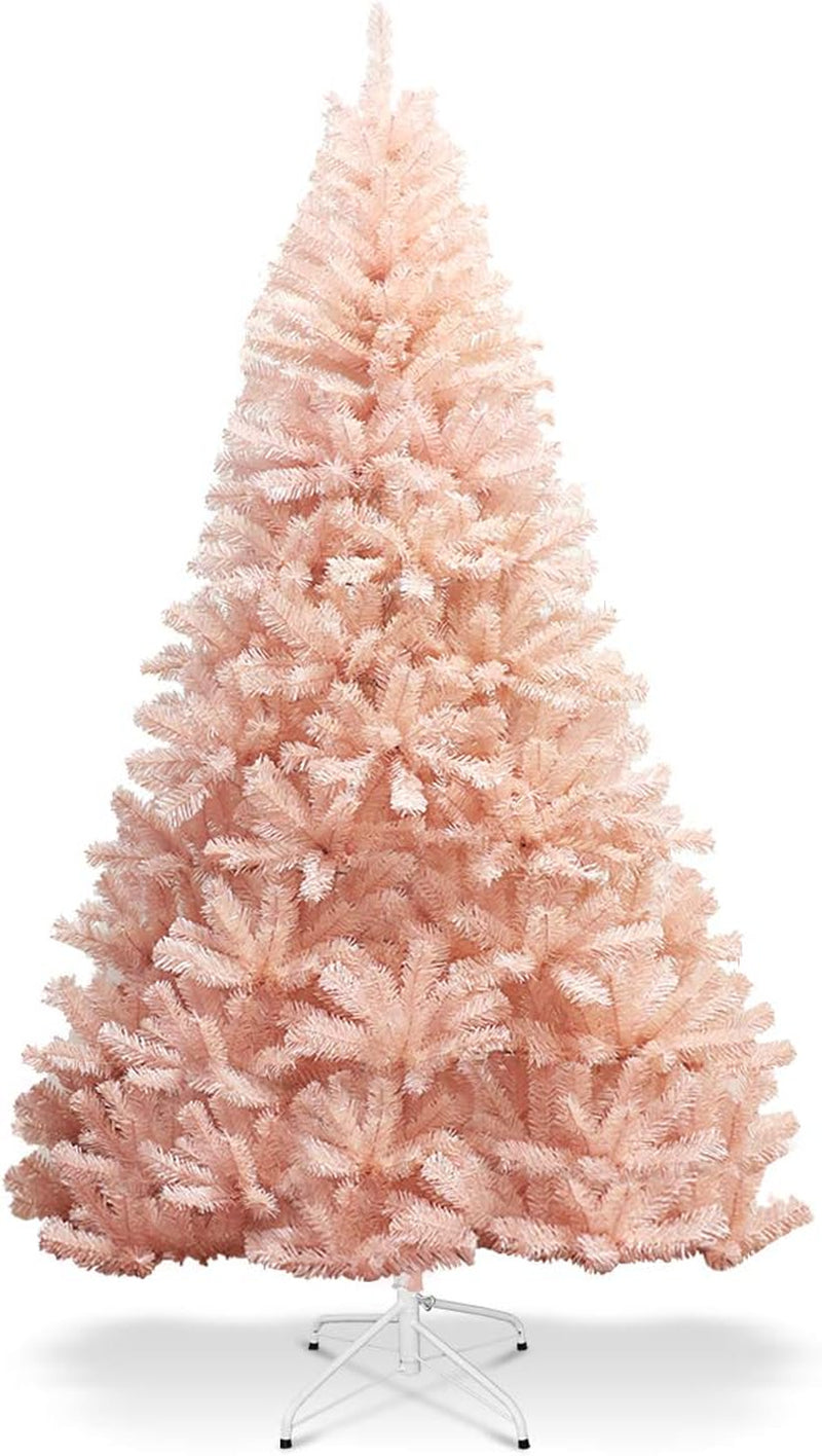 6Ft/7Ft Pink Artificial Christmas Tree, Unlit Hinged Spruce Full Tree with 617/937 Branch Tips and Metal Stand, Easy Assembly, 7FT Holiday Christmas Tree Indoor Outdoor