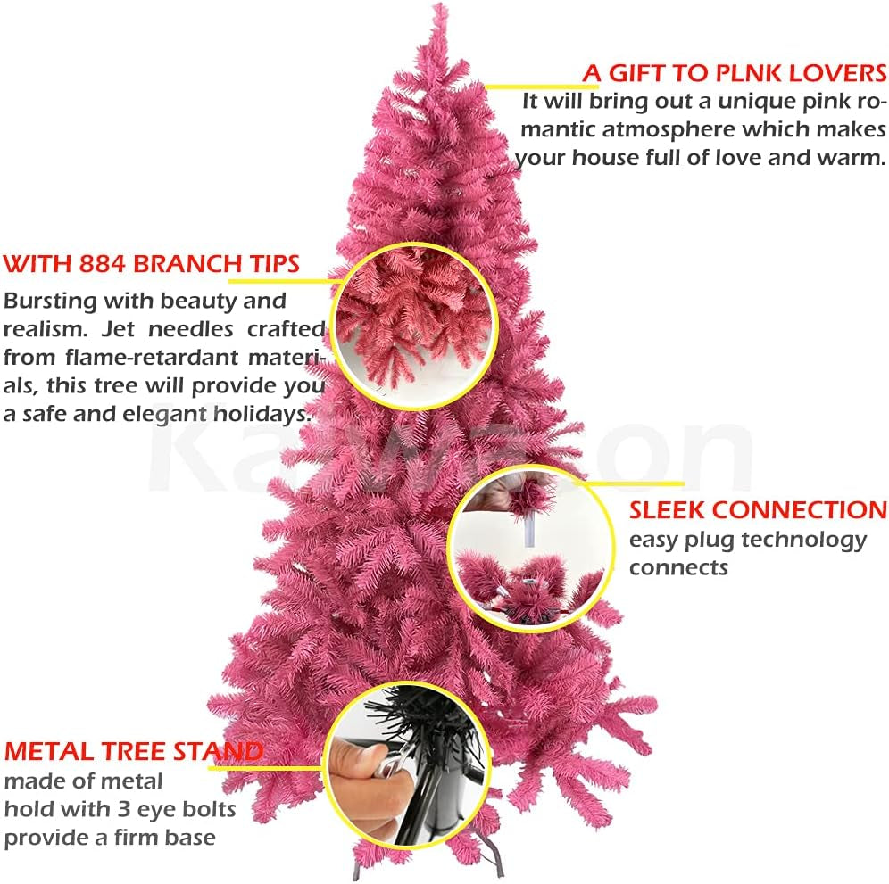 6.5Ft Pink Christmas Tree Include Storage Bag, Artificial Xmas Tree, 900 Branch Tips for Outdoor/Indoor