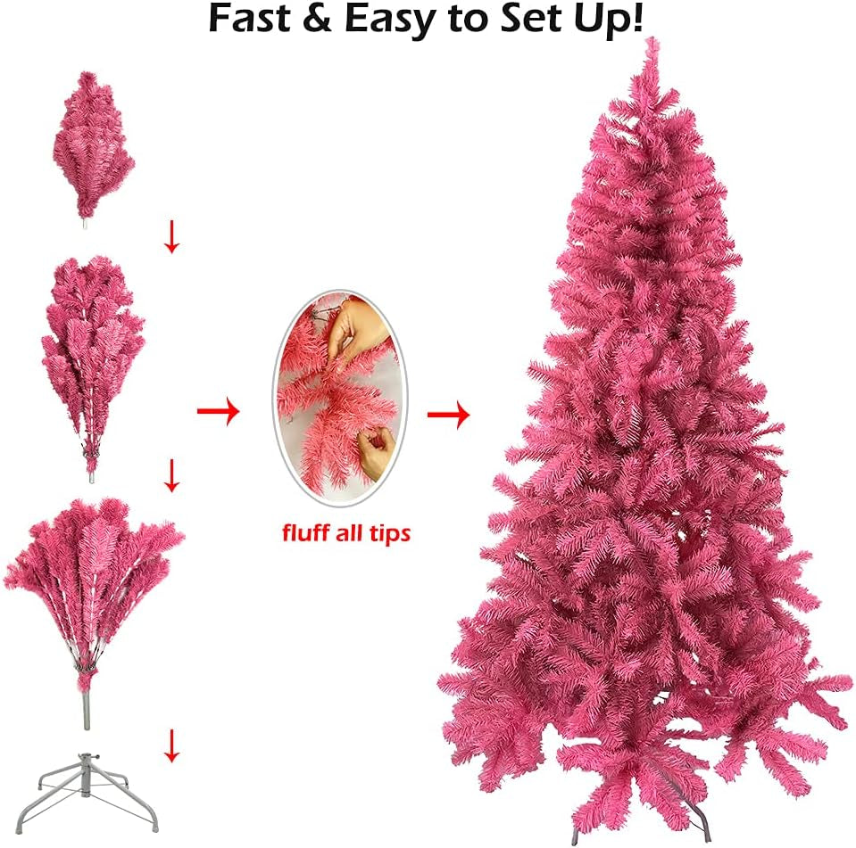 6.5Ft Pink Christmas Tree Include Storage Bag, Artificial Xmas Tree, 900 Branch Tips for Outdoor/Indoor