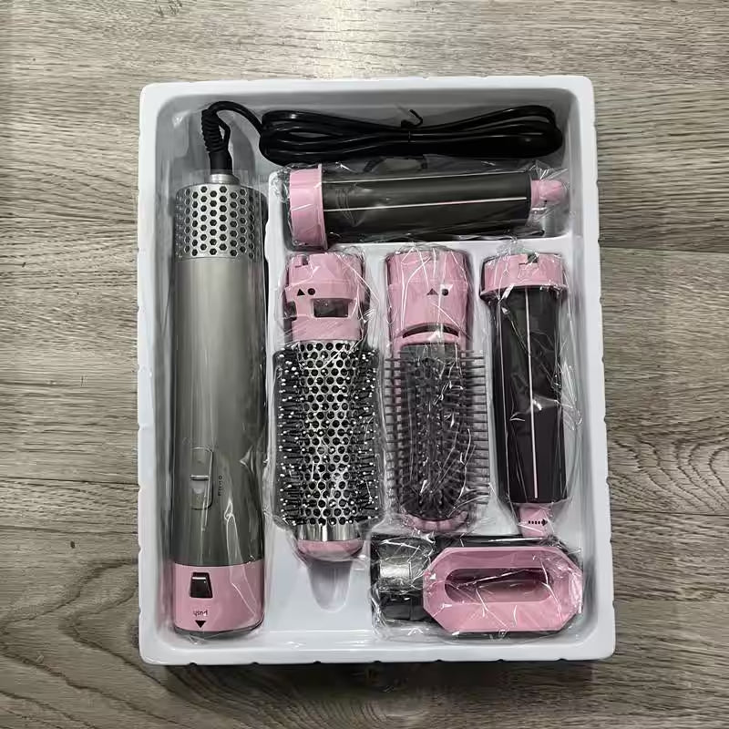 5-In-1 Curling Wand Hair Dryer Set Professional Hair Curling Iron for Multiple Hair Types and Styles, Pink