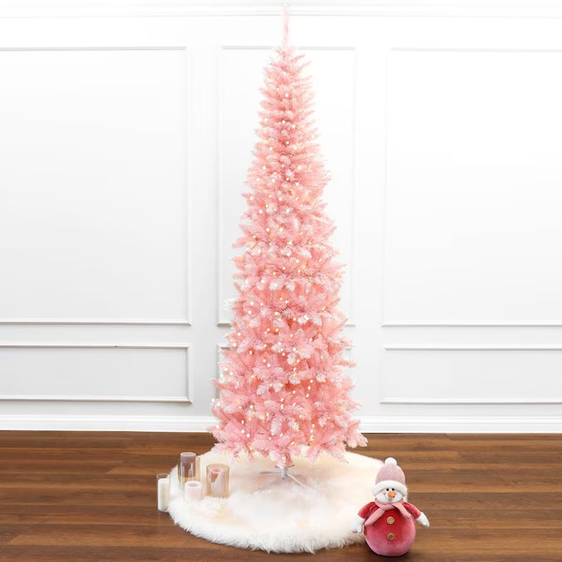 7-Ft Pre-Lit Pink Artificial Christmas Tree with White LED Lights