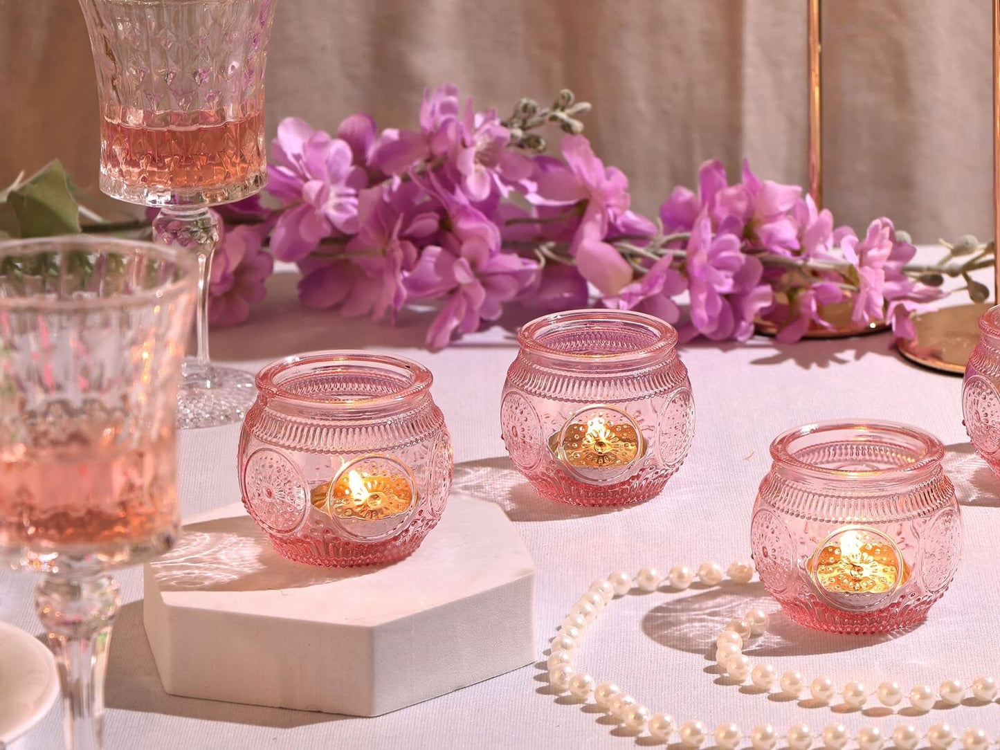 LAMORGIFT 36 Pcs Pink Candle Holders- Pink Table Decor for Sweet 16Th Party/B...