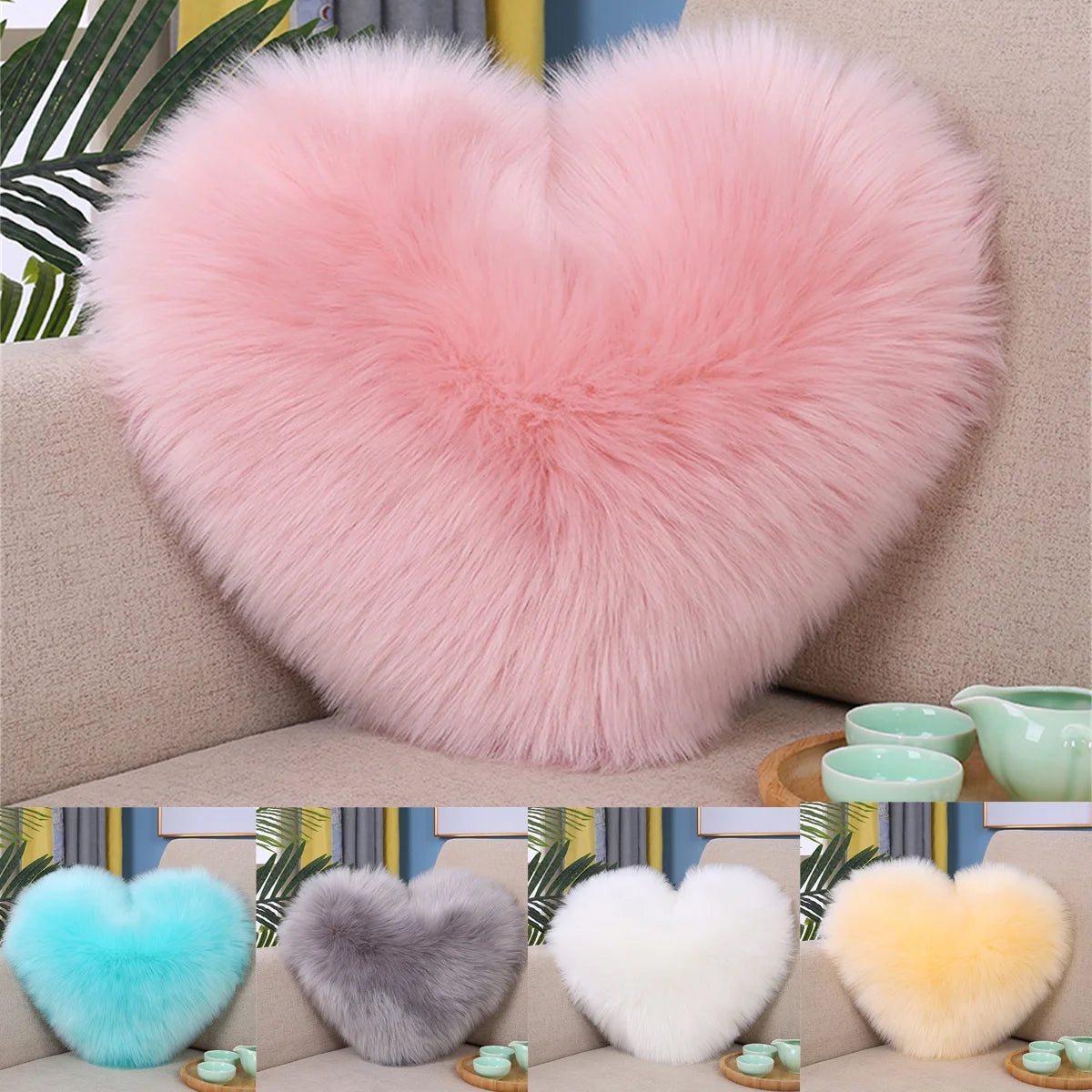 Decorative Throw Pillow Cover for Girls Fluffy Heart and Soft Rainbow Pillow Cover. Plush Pillow Cover for Kids Bedroom Dcor Toddlers Princess Room, Fun Pillow Cover for Teepee Tent