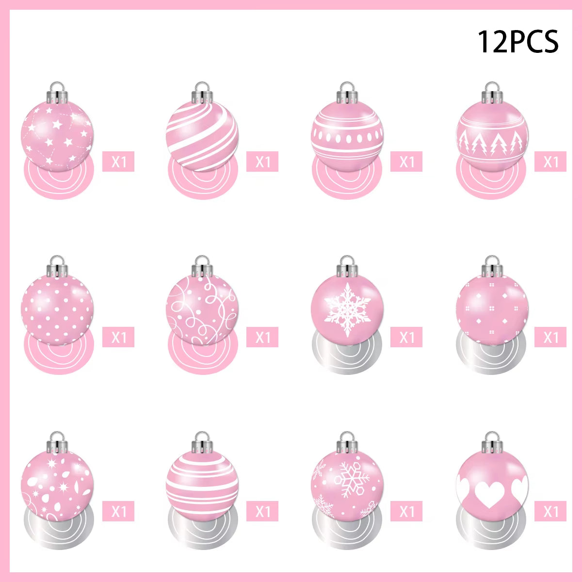 12Pcs Pink Christmas Balls Hanging Swirls Decoration Xmas Party Decor Ornaments Holiday Supplies Christmas Tree Hanging Pendant