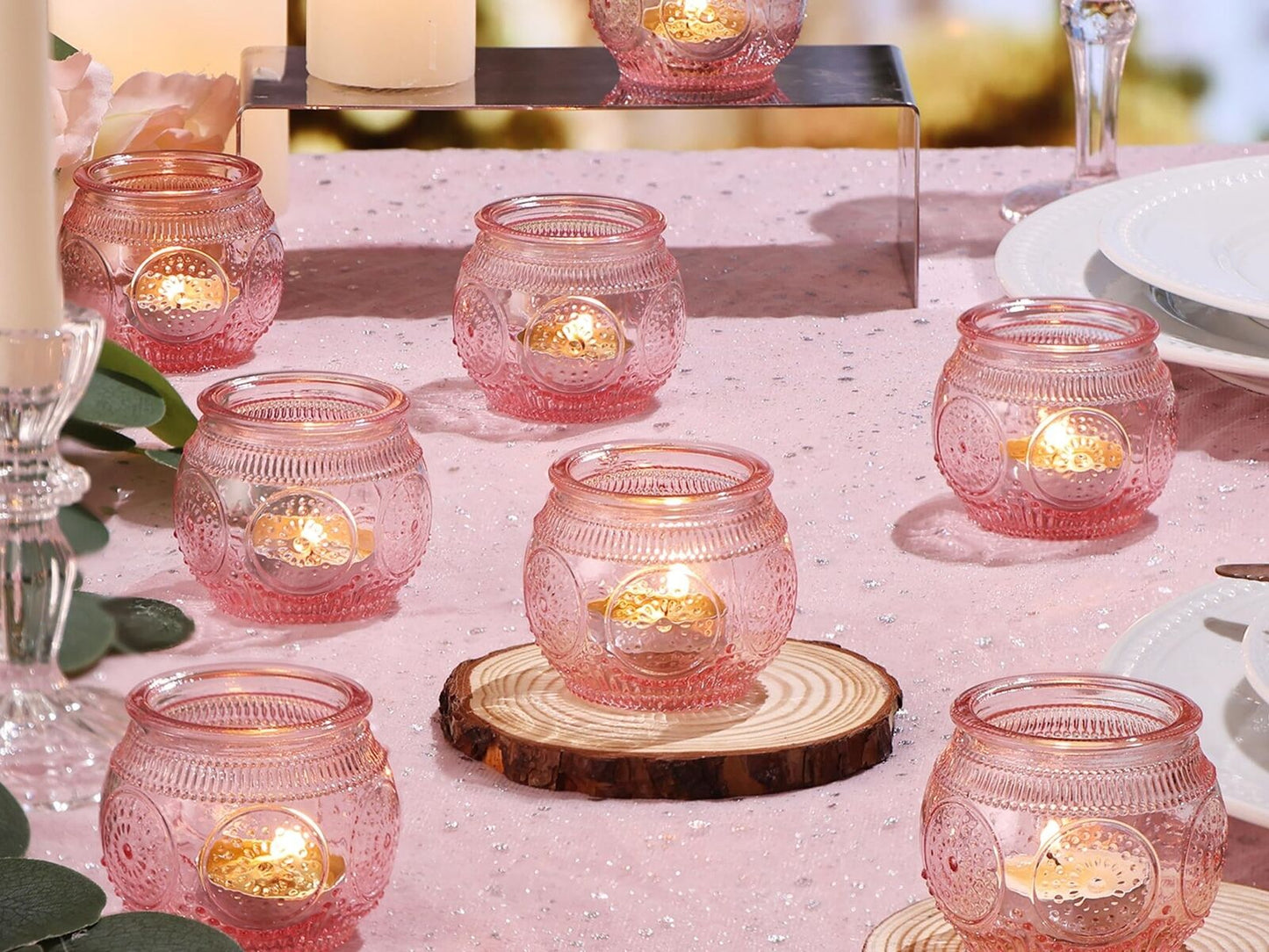 LAMORGIFT 36 Pcs Pink Candle Holders- Pink Table Decor for Sweet 16Th Party/B...